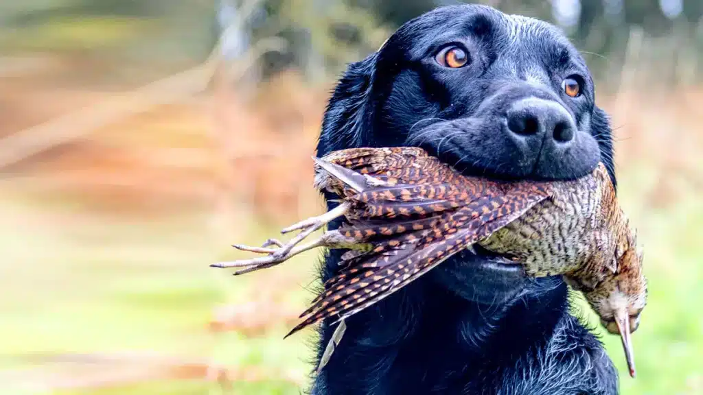 Un perro tras cobrar una becada.