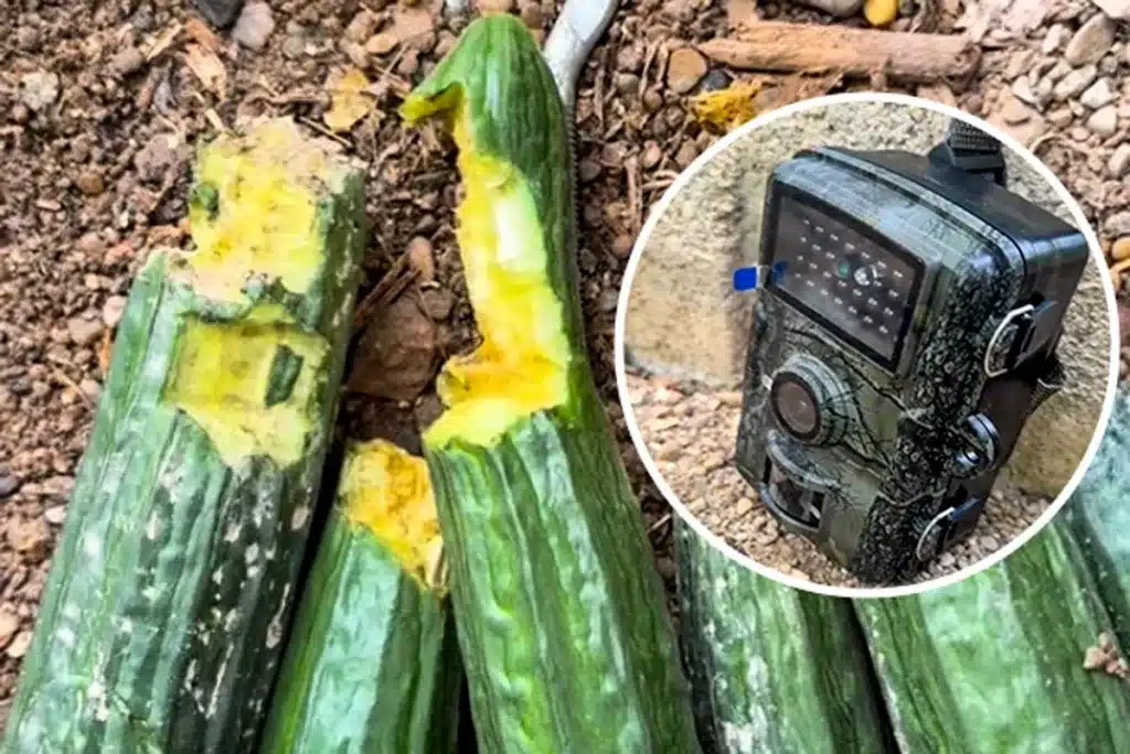 Los pepinos comidos junto a la cámara trampa.